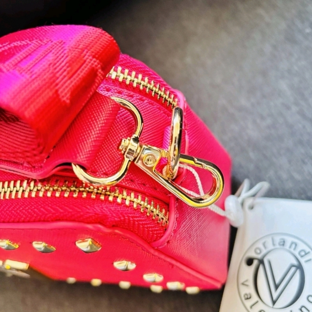NWT Valentino Orlando Hot Pink Studded Camera Crossbody Gold V Logo - Picture 6 of 16